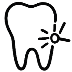 Line drawing of a tooth with a sparkle to indicate dental health or cleanliness.