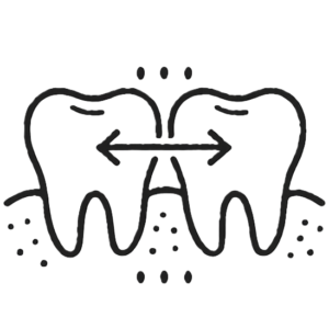 alignment - Dr. Spandanas Dentistry - Dr. Spandanas Dentistry Line drawing of two teeth with a double-headed arrow showing the spacing between them.
