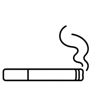 cigarette - Dr. Spandanas Dentistry - Dr. Spandanas Dentistry Line drawing of a lit cigarette with smoke curling upward on a white background.