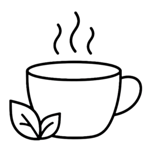 coffee - Dr. Spandanas Dentistry - Dr. Spandanas Dentistry A steaming teacup with two leaves resting beside it, indicating hot tea or herbal tea.