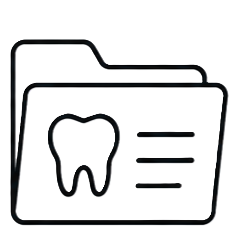 Dental records folder icon with a tooth symbol and lines representing patient information.