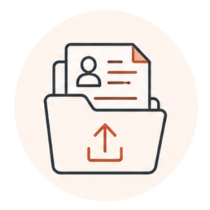 Icon of a folder with papers and an upward arrow, representing uploading documents.