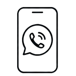 Smartphone outline with a chat bubble containing a phone receiver, indicating contact or call support