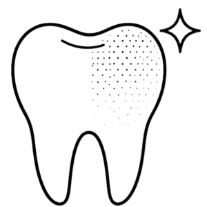 dull-teeth - Dr. Spandanas Dentistry - Dr. Spandanas Dentistry Tooth illustration with a polished, shiny area on the right and a sparkle to show cleanliness, represented by dotted shading on that side.