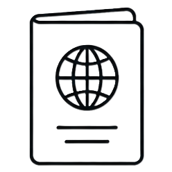 Passport icon with a globe symbol, representing international travel or a travel document requirement