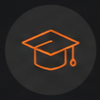 Orange graduation cap icon on a dark circular background, representing education or courses access.