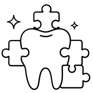 smile-rehabilitation-1 - Dr. Spandanas Dentistry - Dr. Spandanas Dentistry A large tooth formed by puzzle pieces with small sparkle icons, symbolizing dental care and problem solving.