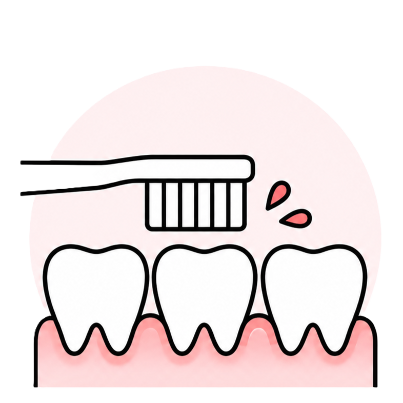 Toothbrush scrubbing three teeth to promote dental hygiene.