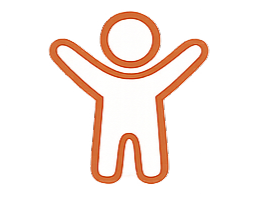 Orange outlined figure with arms raised, suggesting celebration or joy.