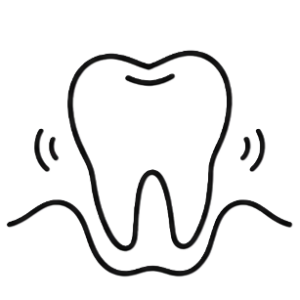 Outlined tooth with wavy lines on the sides, signaling toothache or dental sensitivity.